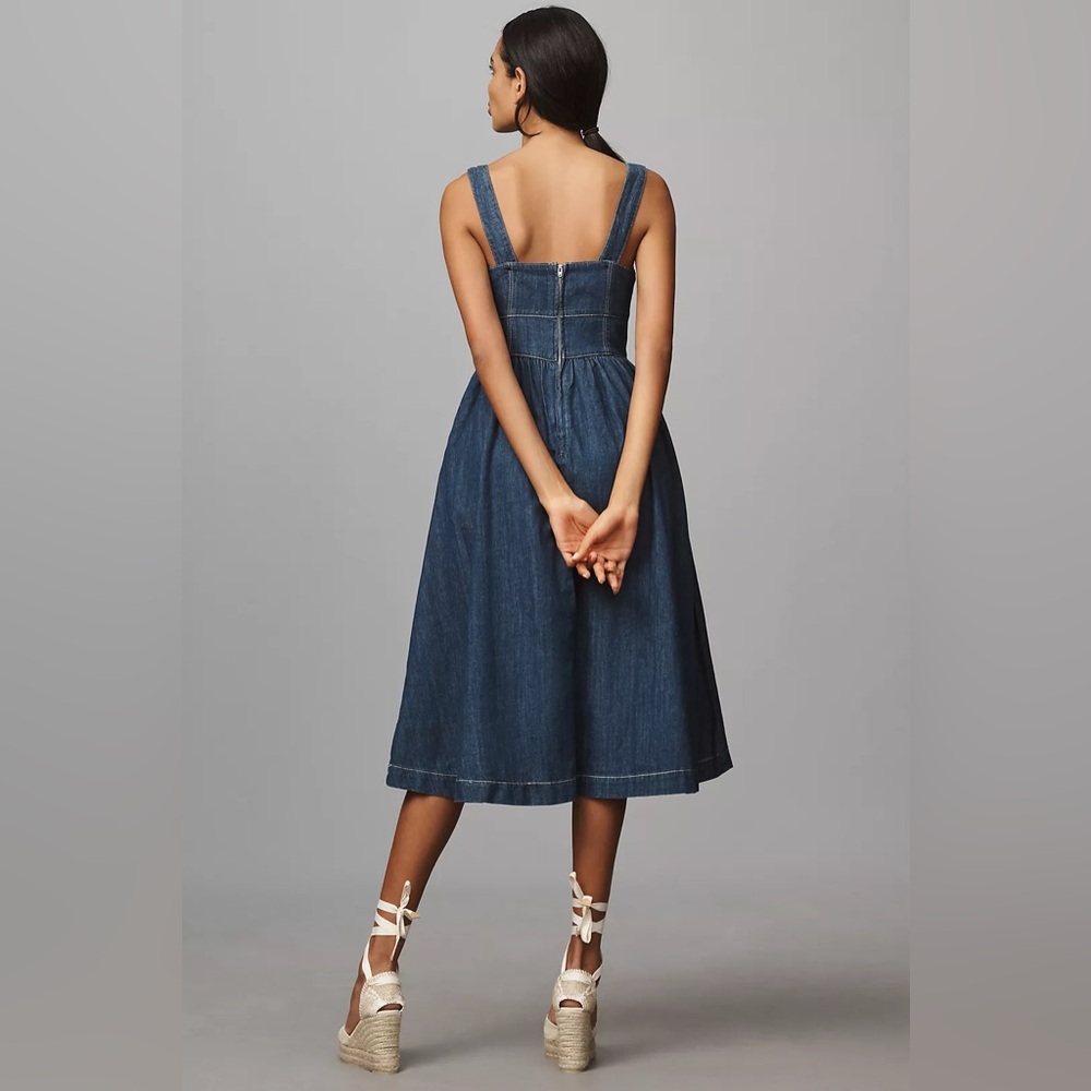 Anthropologie Reformation Tagliatelle Denim Midi Dress 4 NWT $218 - Picture 3 of 11